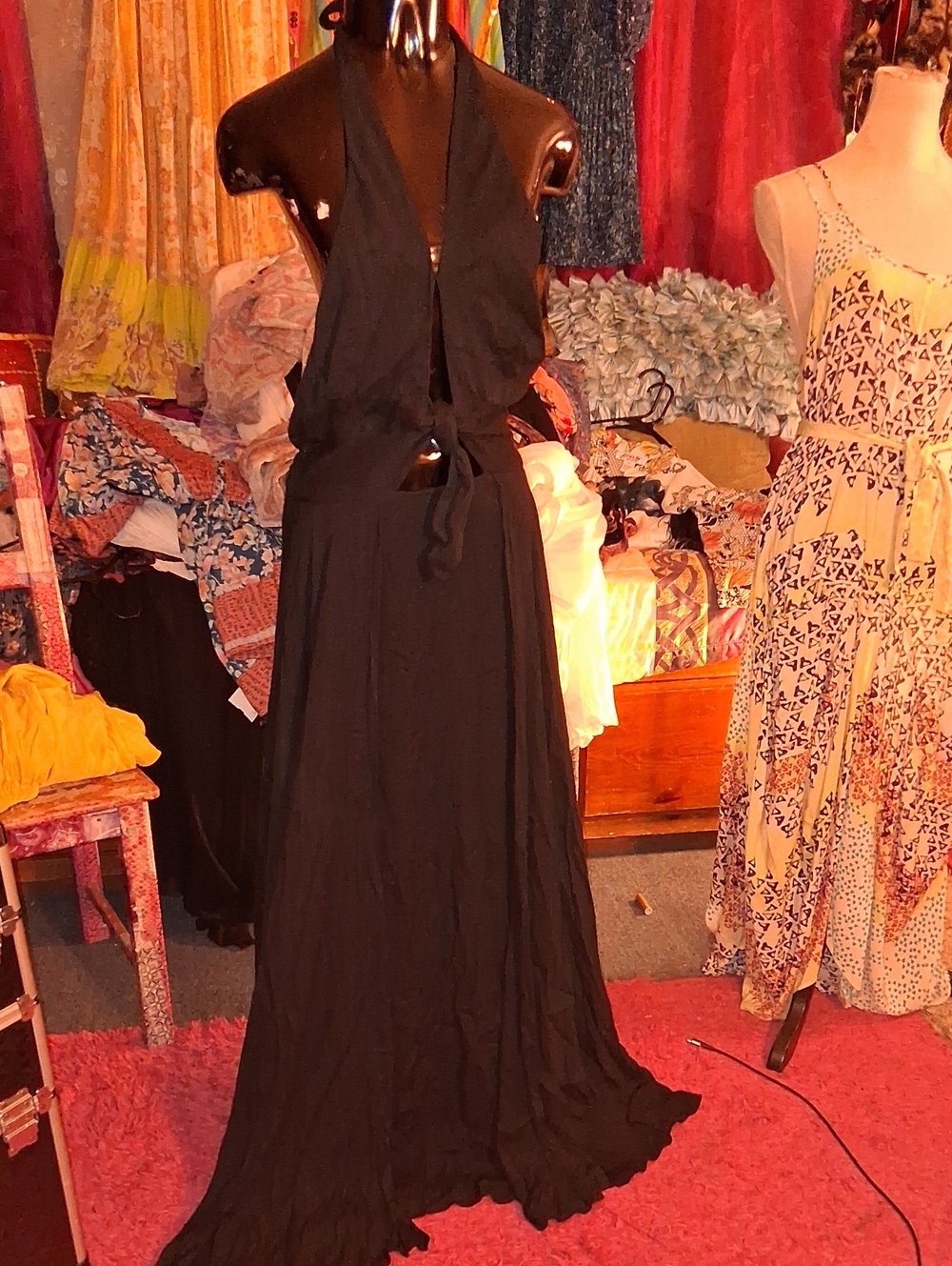 Free People Black Halter Tie-Back Maxi Dress